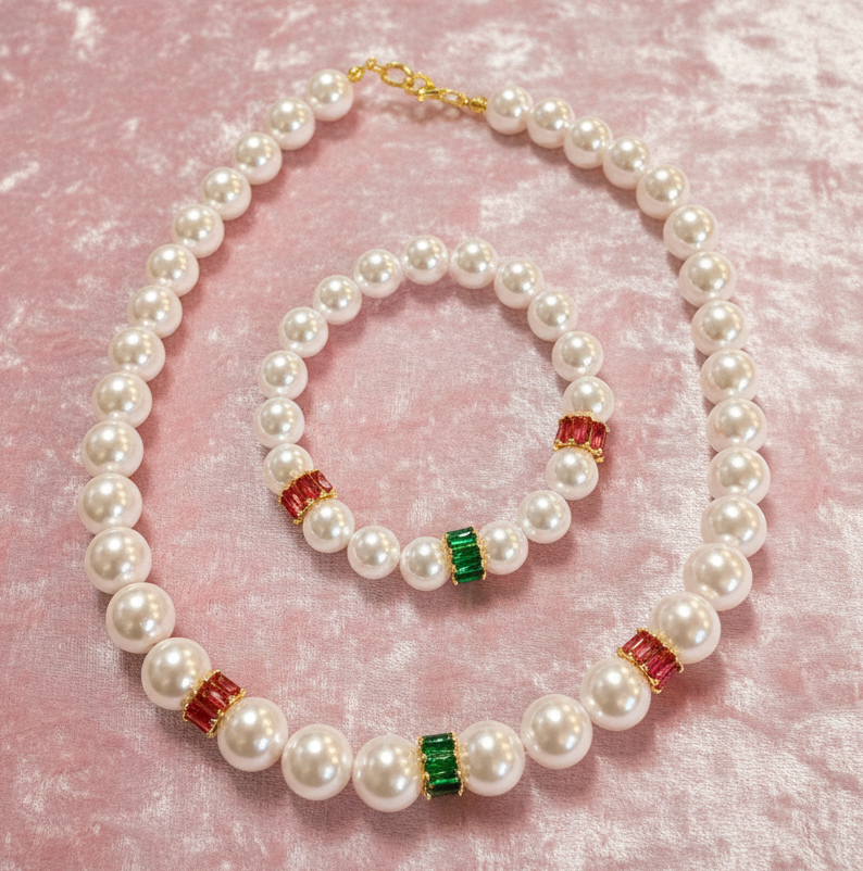 Pearl Necklace and Bracelet Set