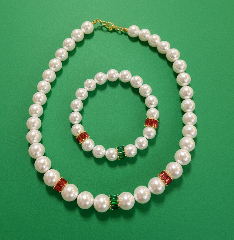 Pearl Necklace and Bracelet Set