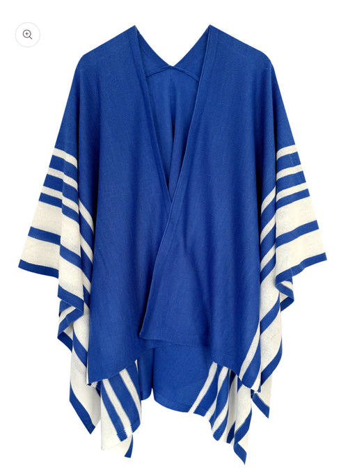 Blue Two Tone Border Ruana