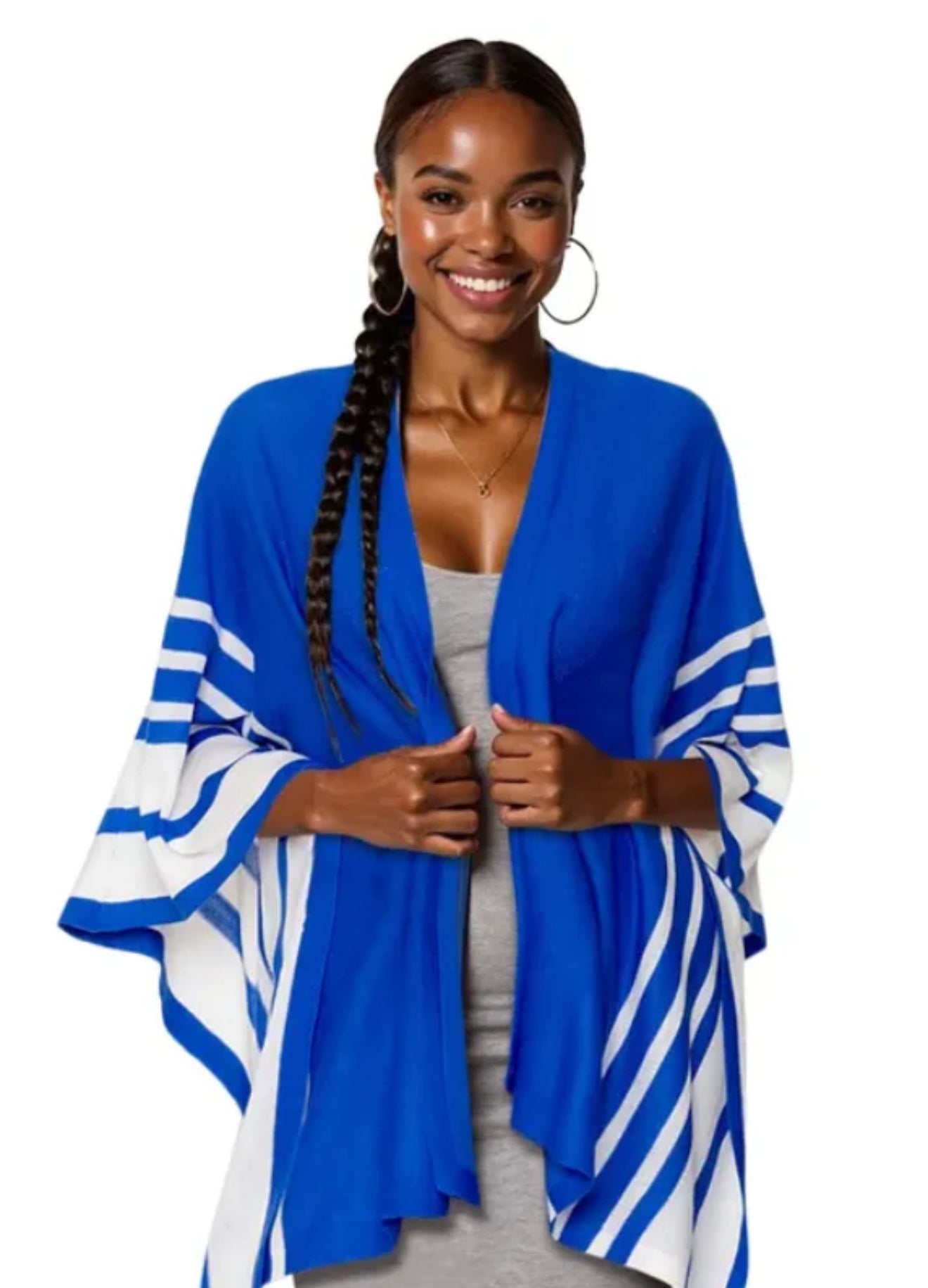 Blue Two Tone Border Ruana