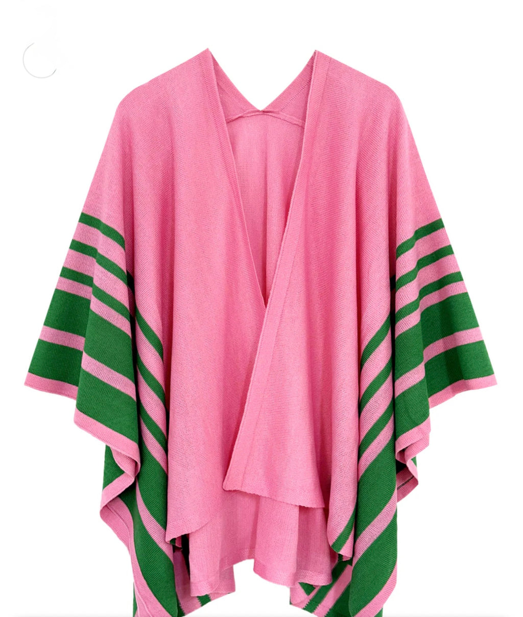 Pink and Green Striped Ruana