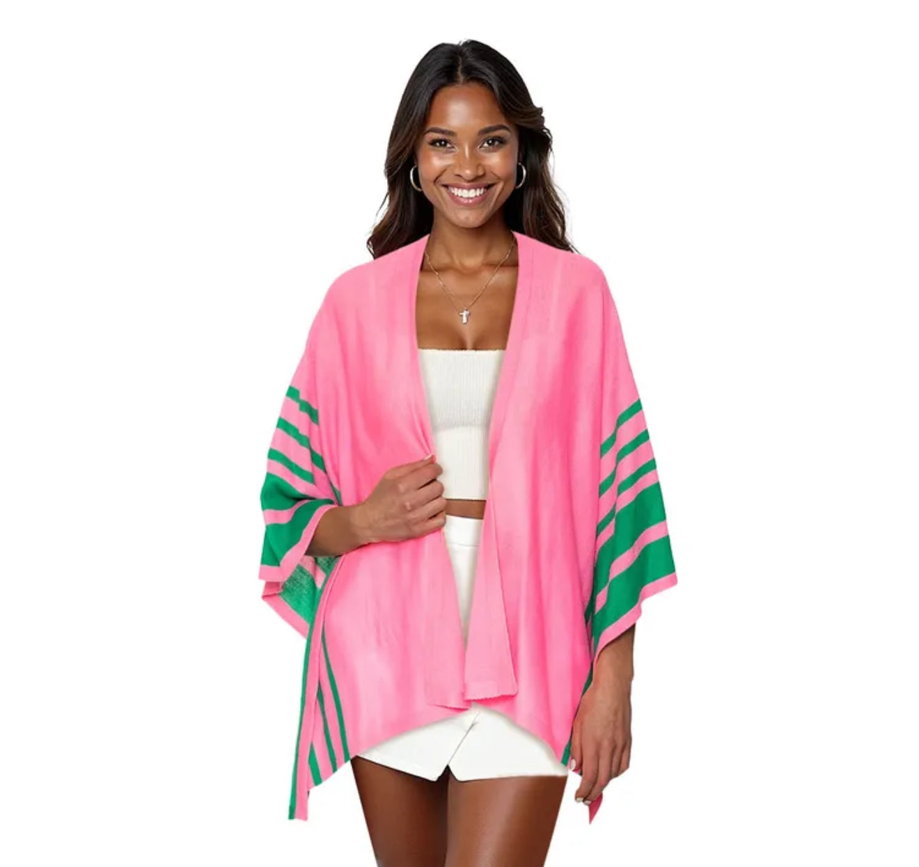 Pink and Green Striped Ruana