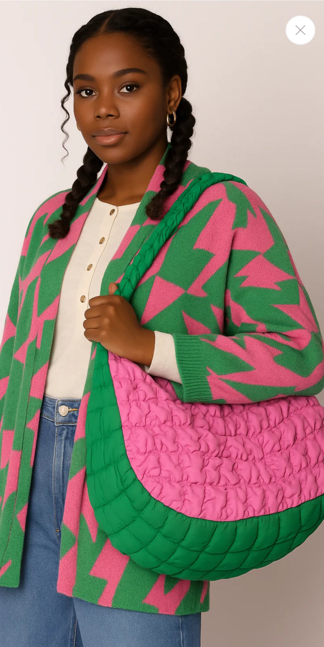 Pink and Green Large Crossbody Bag