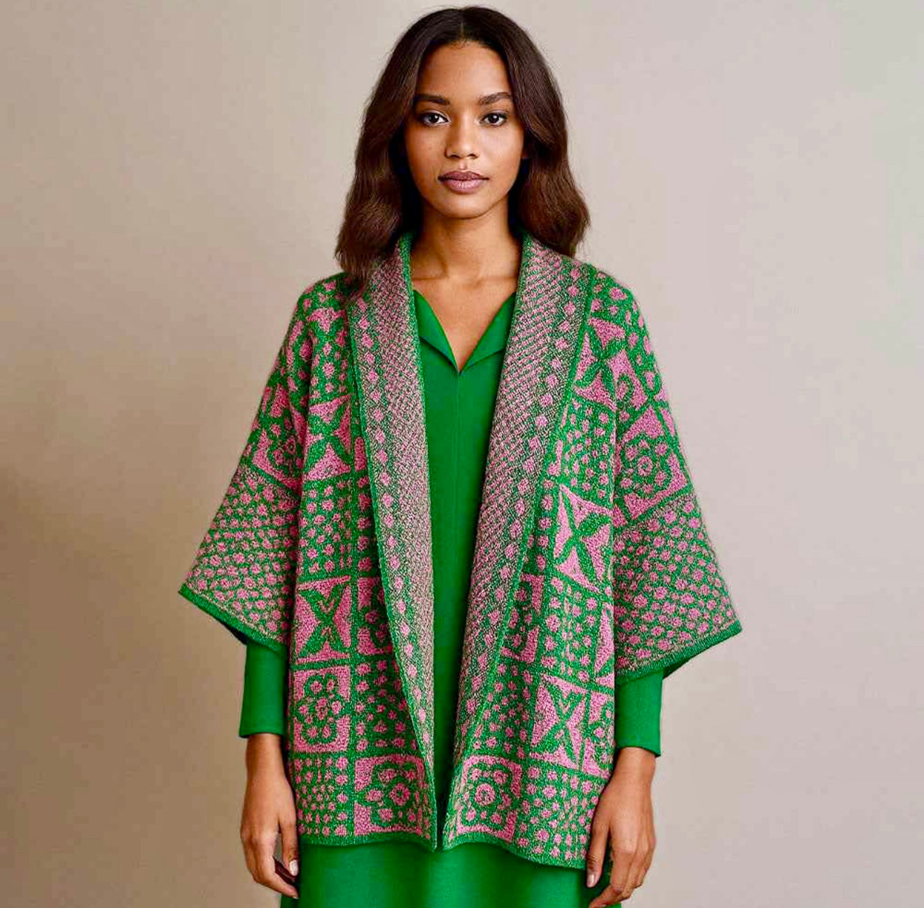 Pink and Green Tile Pattern Sweater