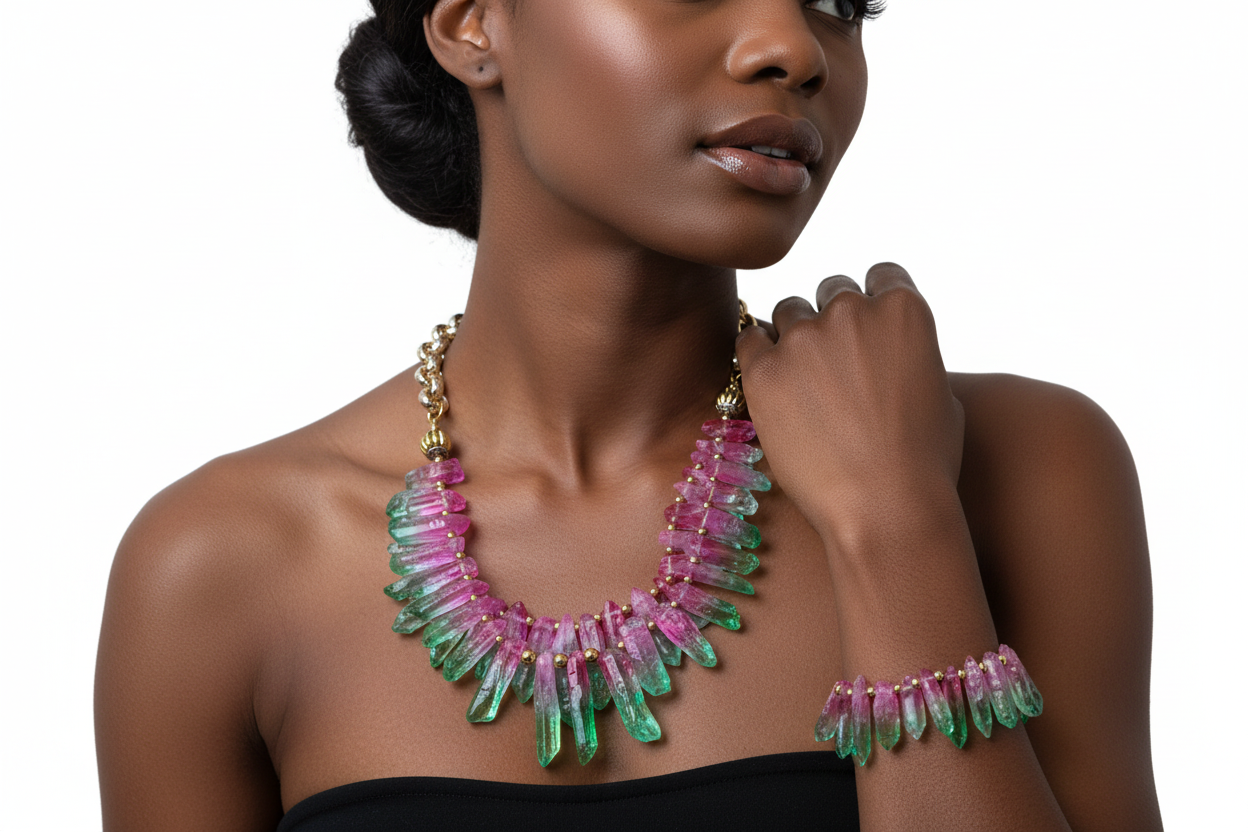 Pink and Green Watermelon Quartz Necklace