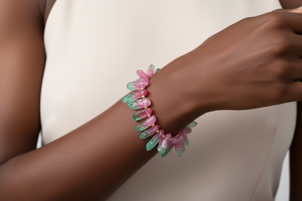 Pink and Green Watermelon Quartz Necklace