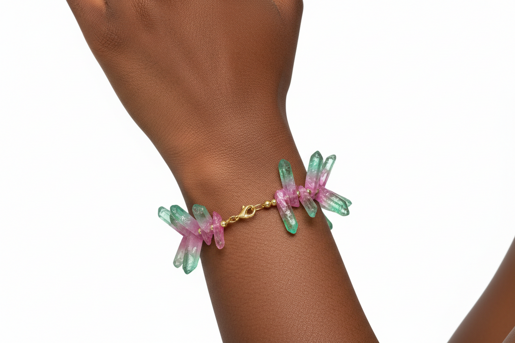 Pink and Green Watermelon Quartz Necklace